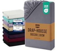 Utopia Bedding Drap Housse - Gris, 90 x 200 cm - Coupes de 30 cm pour Matelas épais - Certifié Oeko-Tex - Polyester Microfibre brossée