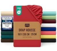 Utopia Bedding Drap Housse - Rouge, 160 x 200 cm - Certifié Oeko-Tex - Bonnets 35 cm pour Matelas Épais - Polyester Microfibre Brossée