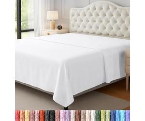 Utopia Bedding Drap Plat en Microfibre veloutée brossée, Respirant, Extra Doux et Confortable, Infroissable, Anti-décoloration, extrêmement Durable de qualité hôtelière (très Grand lit, Blanc) Utopia