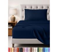 Utopia Bedding Ensemble de Drap 3 Pièces, 90x190cm, Bleu Marine | 1 Drap Housse 90x190, 1 Drap Plat 167x243 et 1 Taie d'oreiller 50x75 - Drap de Lit 1 Personne - Polyester Microfibre