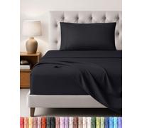 Utopia Bedding Ensemble de Drap 3 Pièces, 90x190cm, Noir | 1 Drap Housse 90x190, 1 Drap Plat 167x243 et 1 Taie d'oreiller 50x75 - Drap de Lit 1 Personne - Polyester Microfibre