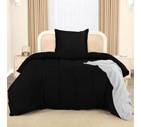 Utopia Bedding Housse de Couette 1 Personne 135x200 cm avec 1 Taie d'oreiller Brodée 80x80 cm (Noir) - Parure de lit 135x200 cm - Ensembles de Housses de Couette en Microfibre brossée Douce