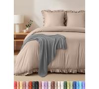 Utopia Bedding Housse de Couette à Volants 220x240 cm avec 2 Taies d'oreiller 65x65 cm (Beige) - Parure de lit 220x240 cm - Ensembles de Housses de Couette en Microfibre brossée Douce