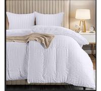 Utopia Bedding Housse de Couette Seersucker 2 Personnes 135x200 cm avec 2 Taies 80x80 cm (Blanc) - Parure de Lit en Microfibre Brossée Douce