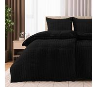 Utopia Bedding Housse de Couette Seersucker 2 Personnes 135x200 cm avec 2 Taies 80x80 cm (Noir) - Parure de Lit en Microfibre Brossée Douce