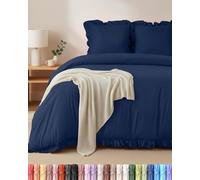Utopia Bedding Housse de Couettet à Volants 220x240 cm avec 2 Taies d'oreiller 65x65 cm (Bleu Marine) - Parure de lit 220x240 cm - Ensembles de Housses de Couette en Microfibre brossée Douce