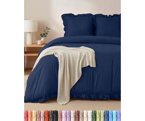 Utopia Bedding Housse de Couettet à Volants 220x240 cm avec 2 Taies d'oreiller 65x65 cm (Bleu Marine) - Parure de lit 220x240 cm - Ensembles de Housses de Couette en Microfibre brossée Douce