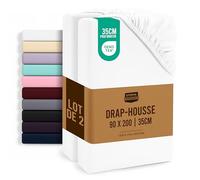 Utopia Bedding Lot de 2 Drap Housse - Blanc, 90 x 200 cm - Coupes de 35 cm pour Matelas épais - Certifié Oeko-Tex - Polyester Microfibre brossée