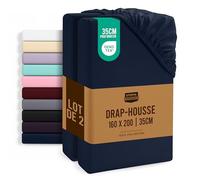 Utopia Bedding Lot de 2 Drap Housse - Bleu Marine, 160 x 200 cm - Coupes de 35 cm pour Matelas épais - Microfibre brossée