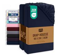 Utopia Bedding Lot de 2 Drap Housse - Bleu Marine, 180 x 200 cm - Coupes de 35 cm pour Matelas épais - Certifié Oeko-Tex - Polyester Microfibre brossée