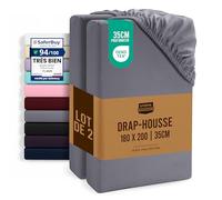 Utopia Bedding Lot de 2 Drap Housse - Gris, 180 x 200 cm - Coupes de 35 cm pour Matelas épais - Certifié Oeko-Tex - Polyester Microfibre brossée