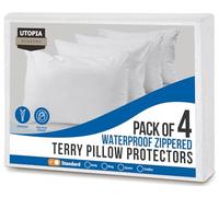 Utopia Bedding Lot de 4 protège-oreillers imperméables à Fermeture éclair - Blanc Standard - Housse d'oreiller en Tissu éponge - Anti-punaises de lit et Anti-acariens