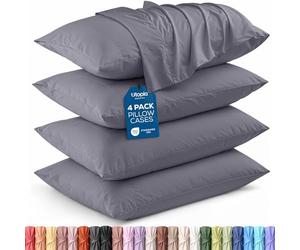 Utopia Bedding Lot de 4 taies d'oreiller, Fermeture à Rabat, en Microfibre brossée, résistantes au rétrécissement et à la décoloration, 51 x 76 cm (lit Queen Size, Gris)