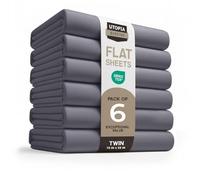 Utopia Bedding Lot de 6 draps Plats en Microfibre brossée Douce, Drap de Dessus résistant au rétrécissement et à la décoloration, Facile d'entretien (lit Simple, Gris)