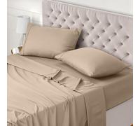 Utopia Bedding Parure de Lit 135x190, Draps de Lit 2 Personnes, Ensemble de Draps 4 Pièces, Polyester Microfibre, 1 Drap Housse 135x190, 1 Drap Plat 225x255 et 2 Taies d'oreillers 50x75, Beige