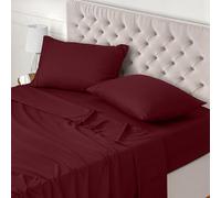 Utopia Bedding Parure de Lit 135x190, Draps de Lit 2 Personnes, Ensemble de Draps 4 Pièces, Polyester Microfibre, 1 Drap Housse 135x190, 1 Drap Plat 225x255 et 2 Taies d'oreillers 50x75, Bordeaux