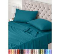 Utopia Bedding Parure de Lit 150x200, Draps de Lit 2 Personnes, Ensemble de Draps 4 Pièces, Polyester Microfibre, 1 Drap Housse 150x200, 1 Drap Plat 266x259 et 2 Taies d'oreillers 50x75, Bleu Denim