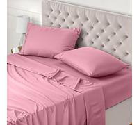 Utopia Bedding Parure de Lit 150x200, Draps de Lit 2 Personnes, Ensemble de Draps 4 Pièces, Polyester Microfibre, 1 Drap Housse 150x200, 1 Drap Plat 266x259 et 2 Taies d'oreillers 50x75, Rose
