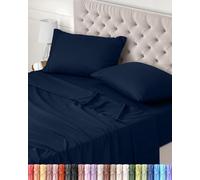 Utopia Bedding Parure de Lit 150x200, Draps de Lit 2 Personnes, Ensemble de Draps 4 Pièces, Polyester Microfibre, 1 Drap Housse 150x200, 1 Drap Plat 266x259 et 2 Taies d'oreillers 50x75, Bleu Marine