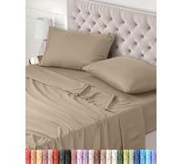 Utopia Bedding Parure de Lit 150x200, Draps de Lit 2 Personnes, Ensemble de Draps 4 Pièces, Polyester Microfibre, 1 Drap Housse 150x200, 1 Drap Plat 266x259 et 2 Taies d'oreillers 50x75, Sable
