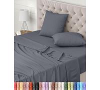 Utopia Bedding Parure de Lit 160x200, Draps de Lit 2 Personnes, Ensemble de Draps 4 Pièces, Polyester Microfibre, 1 Drap Housse 160x200, 1 Drap Plat 266x259 et 2 Taies d'oreillers 65x65, Gris