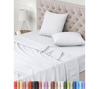 Utopia Bedding Parure de Lit 160x200, Draps de Lit 2 Personnes, Ensemble de Draps 4 Pièces, Polyester Microfibre, 1 Drap Housse 160x200, 1 Drap Plat 266x259 et 2 Taies d'oreillers 65x65, Blanc