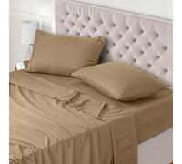 Utopia Bedding Parure de Lit 180x200, Draps de Lit 2 Personnes, Ensemble de Draps 4 Pièces, Polyester Microfibre, 1 Drap Housse 180x200, 1 Drap Plat 270x290 et 2 Taies d'oreillers 50x75, Sable