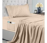 Utopia Bedding Parure de Lit 3 Pièces (90x190, Beige), Draps de Lit 1 Personne, Polyester Microfibre, Drap Housse avec Poches de Rangement, Drap Plat et 1 Taie d'oreiller Brodé