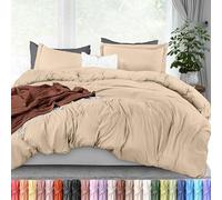 Utopia Bedding Parure de lit 3 pièces en Microfibre brossée Ultra Douce avec Fermeture éclair - 1 Housse de Couette avec Fermeture éclair - 264 x 228 cm (très Grand lit, Beige)