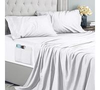 Utopia Bedding Parure de Lit 4 Pièces (135x190, Blanc), Draps de Lit 2 Personnes, Polyester Microfibre, Drap Housse avec Poches de Rangement, Drap Plat et 2 Taies d'oreiller Brodé