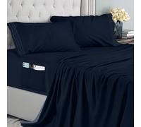 Utopia Bedding Parure de Lit 4 Pièces (180x200, Bleu Marine), Draps de Lit 2 Personnes, Polyester Microfibre, Drap Housse avec Poches de Rangement, Drap Plat et 2 Taies d'oreiller Brodé