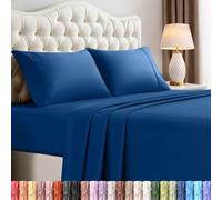 Utopia Bedding Parure de lit 4 pièces pour lit Deux Places en Microfibre Douce et Respirante, Comprend 1 Drap-Housse, 1 Drap Plat et 2 taies d'oreiller (Bleu foncé)