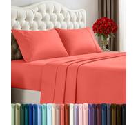 Utopia Bedding Parure de lit 4 pièces pour lit Deux Places en Microfibre Douce et Respirante, Comprend 1 Drap-Housse, 1 Drap Plat et 2 taies d'oreiller (Corail)