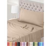 Utopia Bedding Parure de Lit 90x190, Draps de Lit 1 Personne, Ensemble de Draps 3 Pièces, Polyester Microfibre, 1 Drap Housse 90x190, 1 Drap Plat 167x243 et 1 Taie d'oreiller 50x75, Beige