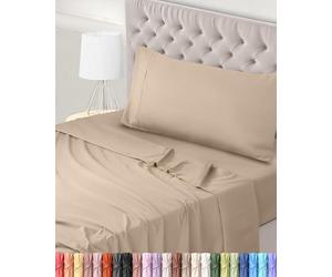 Utopia Bedding Parure de Lit 90x190, Draps de Lit 1 Personne, Ensemble de Draps 3 Pièces, Polyester Microfibre, 1 Drap Housse 90x190, 1 Drap Plat 167x243 et 1 Taie d'oreiller 50x75, Beige
