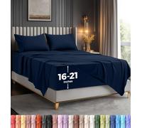 Utopia Bedding Parure de Lit Brodé, Draps de Lit, Polyester Microfibre, Drap Housse avec Poches de Rangement, Drap Plat et Taies d'oreiller Brodé