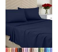 Utopia Bedding Parure de lit Double en Microfibre brossée Douce, Comprend 1 Drap-Housse, 1 Drap Plat, 2 taies d'oreiller, Bonnet Profond (Bleu Marine)