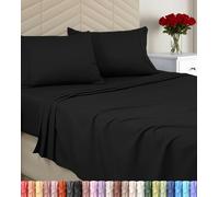 Utopia Bedding Parure de lit Queen Size en Microfibre brossée Douce, Comprend 1 Drap-Housse, 1 Drap Plat, 2 taies d'oreiller, Bonnet Profond (Noir)