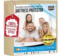 Utopia Bedding Protège-Matelas imperméable pour Grand lit, en Tissu éponge de qualité supérieure, 200 g/m², Respirant, Style ajusté avec Poches Extensibles (Beige)
