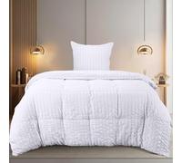 Utopia Bedding Seersucker Housse de Couette 135x200 cm avec 1 Taie d'oreiller 80x80 cm (Blanc) - Parure de lit 1 Personne 135x200 cm - Ensembles de Housses de Couette en Microfibre brossée Douce