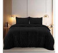 Utopia Bedding Seersucker Housse de Couette 200x200 cm avec 2 Taies d'oreiller 50x75 cm (Noir) - Parure de Lit 200x200 cm - Ensembles de Housses de Couette en Microfibre brossée Douce