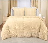 Utopia Bedding Seersucker Housse de Couette 220x240 cm avec 2 Taies d'oreiller 65x65 cm (Beige) - Parure de lit 220x240 cm - Ensembles de Housses de Couette en Microfibre brossée Douce