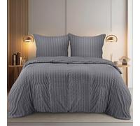 Utopia Bedding Seersucker Housse de Couette 240x260 cm avec 2 Taies d'oreiller 65x65 cm (Gris) - Parure de lit 240x260 cm - Ensembles de Housses de Couette en Microfibre brossée Douce