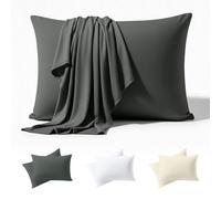 Utopia Bedding - Taie d'oreiller en Jersey 50 x 70 cm, Lot de 2 - Oeko-TEX - Taies d'oreiller en mélange de Coton avec Fermeture à Rabat - Gris (Coussin intérieur Non incluses)