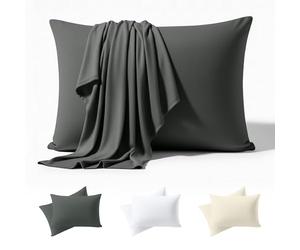Utopia Bedding - Taie d'oreiller en Jersey 50 x 70 cm, Lot de 2 - Oeko-TEX - Taies d'oreiller en mélange de Coton avec Fermeture à Rabat - Gris (Coussin intérieur Non incluses)