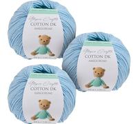 Utopia Crafts Amigurumi Cotton DK Lot de 3 pelotes de fil DK pour crochet et tricot 50% coton et 50% acrylique mélangé Bleu clair 50 g
