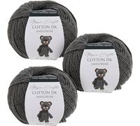 Utopia Crafts Amigurumi Cotton DK Lot de 3 pelotes de fil DK pour crochet et tricot 50% coton et 50% acrylique mélangé Gris foncé 50 g