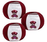 Utopia Crafts Amigurumi Cotton DK Lot de 3 pelotes de fil DK pour crochet et tricot 50% coton et 50% acrylique mélangé Bordeaux 50 g