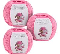 Utopia Crafts Amigurumi Cotton DK Lot de 3 pelotes de fil DK pour crochet et tricot 50% coton et 50% acrylique mélangé Rose moyen 50 g