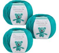 Utopia Crafts Amigurumi Cotton DK Lot de 3 pelotes de fil DK pour crochet et tricot 50% coton et 50% acrylique mélangé Vert jade 50 g